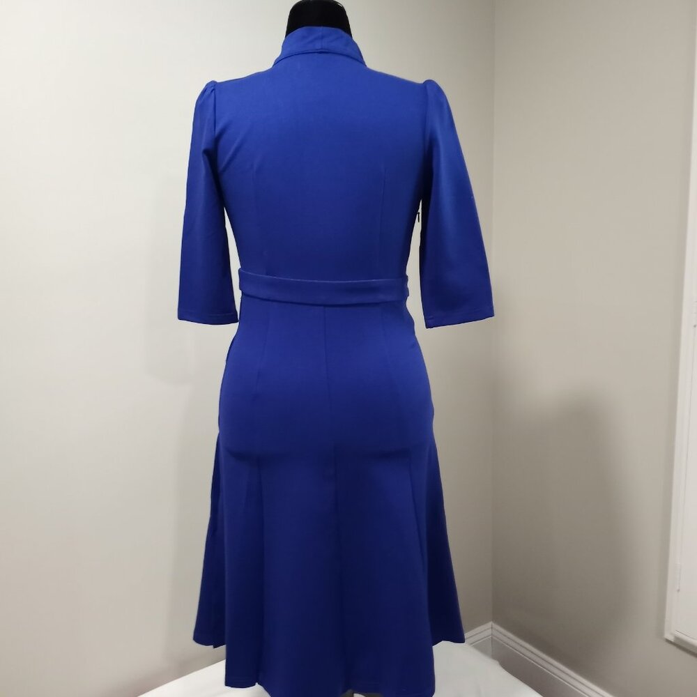 STYLEWE BLUE FIT & FLARE DRESS WITH 3/4 SLEEVE & NECKTIE WOMEN SIZE L - Picture 9 of 15